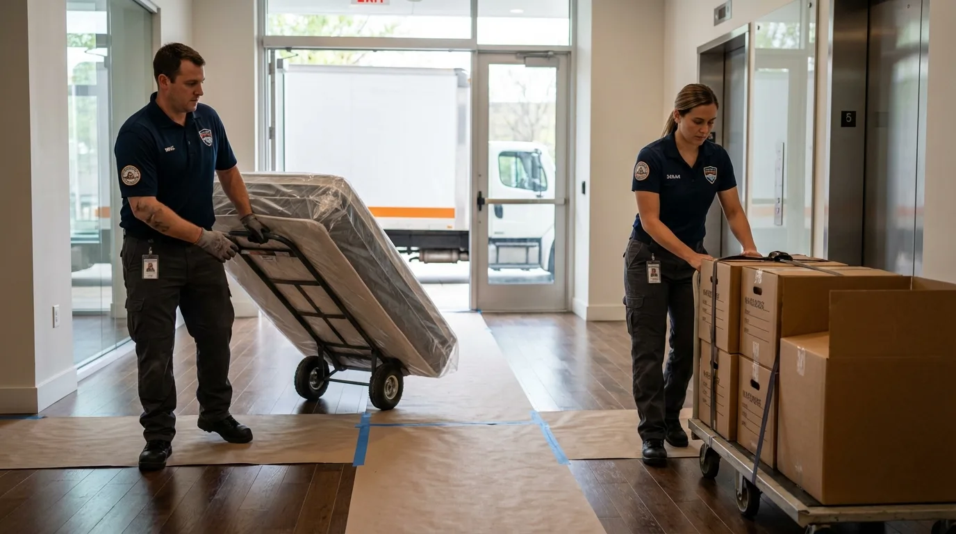 Professional apartment movers loading elevator in Springfield, TN